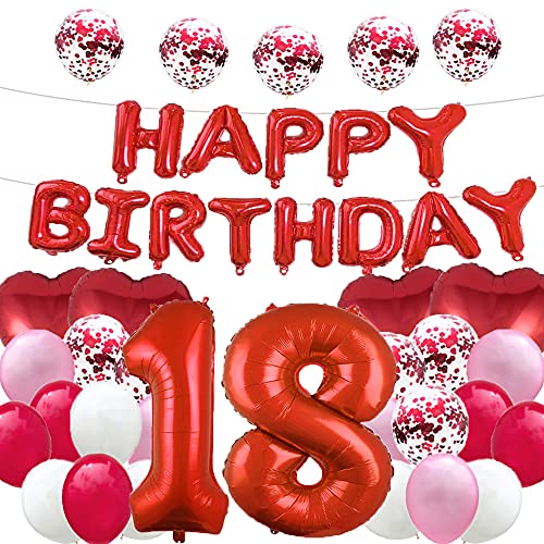 Süßer 18. Geburtstag Ballon 18. Geburtstag Dekorationen Happy 18th Birthday Party Supplies Rote Zahl 18 Folie Mylar-Ballons Latex Ballon Geschenke für Mädchen, Jungen, Frauen, Männer von WXLWXZ