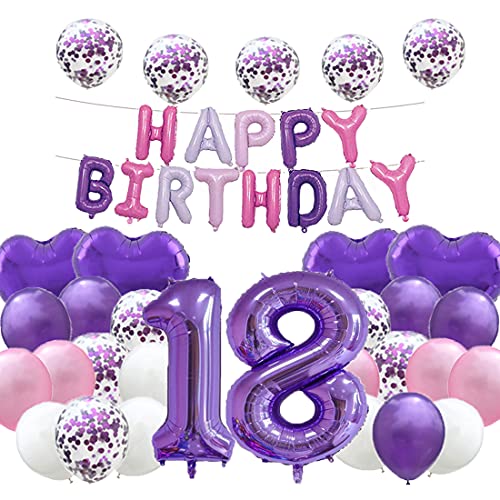 Süßer 18. Geburtstag Ballon 18. Geburtstag Dekorationen Happy 18th Birthday Party Supplies lila Zahl 18 Folienballons Latex Ballon Geschenke für Mädchen, Jungen, Frauen, Männer von WXLWXZ
