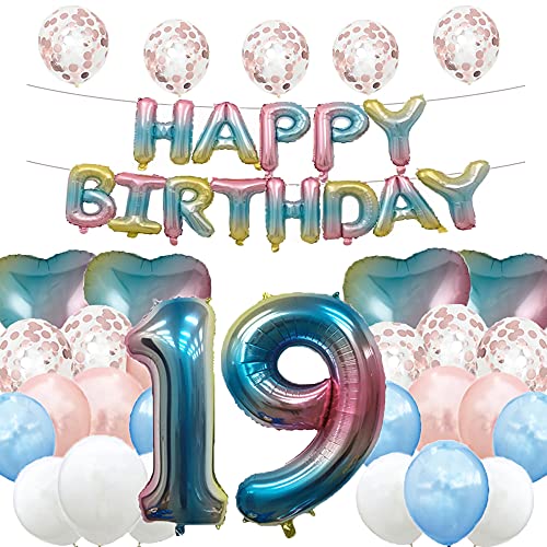 WXLWXZ Riesiger Ballon zum 19. Geburtstag, Dekoration zum 19. Geburtstag, Happy 19 Years Old Birthday Party Supplies für Damen, Herren (Regenbogen) von WXLWXZ