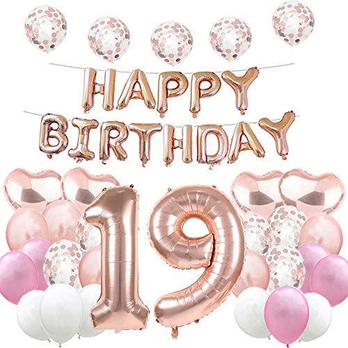 WXLWXZ Riesiger Ballon zum 19. Geburtstag, Dekoration zum 19. Geburtstag, 19 Luftballon-Zahlen, 101,6 cm, Happy 19 Years Old Birthday Partyzubehör für Damen, Herren (Roségold) von WXLWXZ