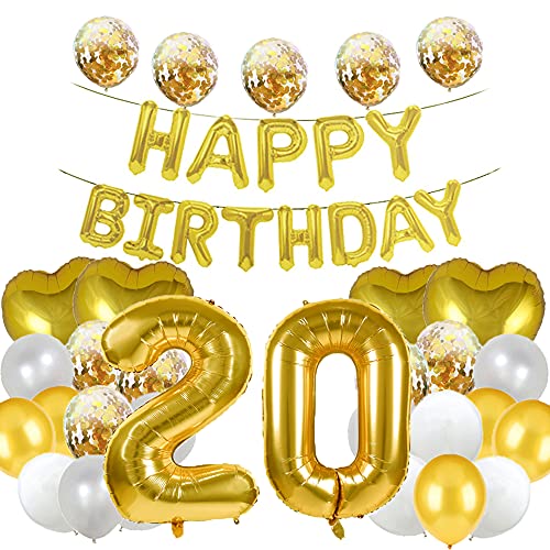 WXLWXZ Süßer Ballon zum 20. Geburtstag, Dekoration zum 20. Geburtstag, Partyzubehör, goldene Zahl 20, Folienballons aus Mylar, Geschenke für Mädchen, Jungen, Frauen, Männer von WXLWXZ