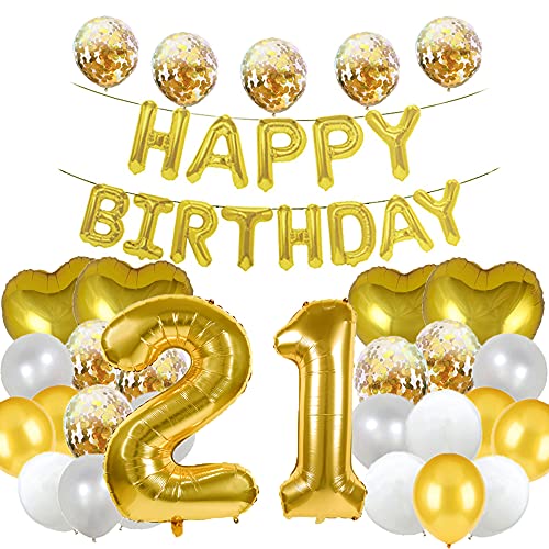 Süßer 21. Geburtstag Ballon 21. Geburtstag Dekorationen Happy 21th Birthday Party Supplies Gold Zahl 21 Folie Mylar-Ballons Latex Ballon Geschenke für Mädchen, Jungen, Frauen, Männer von WXLWXZ