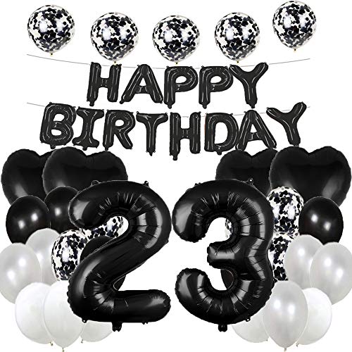 WXLWXZ Süßer Ballon zum 23. Geburtstag, Dekoration zum 23. Geburtstag, Partyzubehör, schwarze Zahl 23, Mylar-Luftballons, Latex-Ballon, Geschenke für Mädchen, Jungen, Frauen, Männer von WXLWXZ
