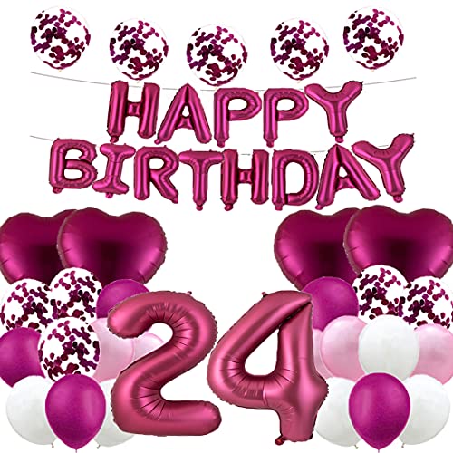 Süßer 24. Geburtstag Ballon 24. Geburtstag Dekorationen Happy 24th Birthday Party Supplies Burgunderrote Zahl 24 Folienballons Mylar-Luftballons Latexballon Geschenke für Frauen, Männer von WXLWXZ