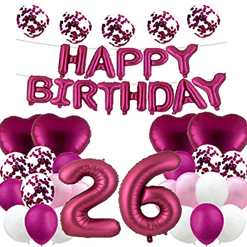 WXLWXZ Riesiger Luftballon zum 26. Geburtstag, Dekoration zum 26. Geburtstag, 26 Luftballon-Zahlen, 101,6 cm, Happy 26 Years Old Birthday Partyzubehör für Damen, Herren (Burgunderrot) von WXLWXZ