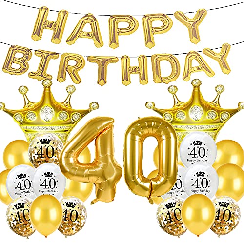 Süßer 40. Geburtstag Ballon 40. Geburtstag Dekorationen Happy 40th Birthday Party Supplies Gold Zahl 40 Folie Mylar-Ballons Krone Ballon für Mädchen, Jungen, Frauen, Männer von WXLWXZ