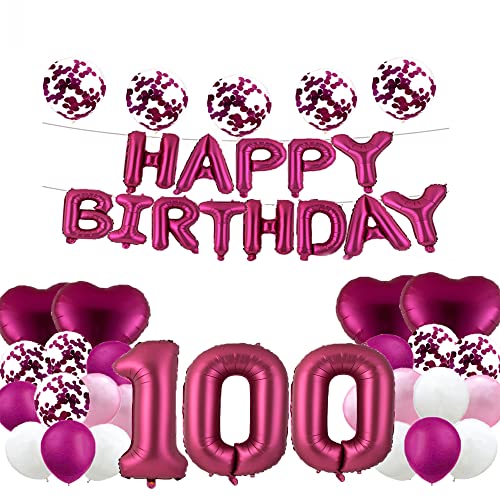 Süßer Ballon zum 100. Geburtstag, Dekorationen zum 100. Geburtstag, Partyzubehör, Burgunderrot, Zahl 100, Folienballon, Latexballon, Geschenke für Mädchen, Jungen, Frauen, Männer von WXLWXZ