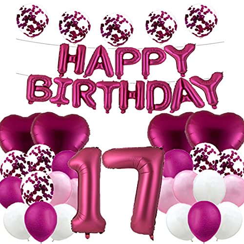 WXLWXZ Riesiger Luftballon zum 17. Geburtstag, Dekoration zum 17. Geburtstag, Happy 17 Years Old Birthday", Partyzubehör für Damen, Herren (Burgunderrot) von WXLWXZ