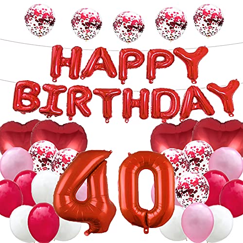 WXLWXZ Süßer 40. Geburtstag Ballon Dekorationen Happy 40th Birthday Party Supplies rote Zahl 40 Folienballons Mylar-Luftballons Latexballon Geschenke für Mädchen, Jungen, Frauen, Männer von WXLWXZ