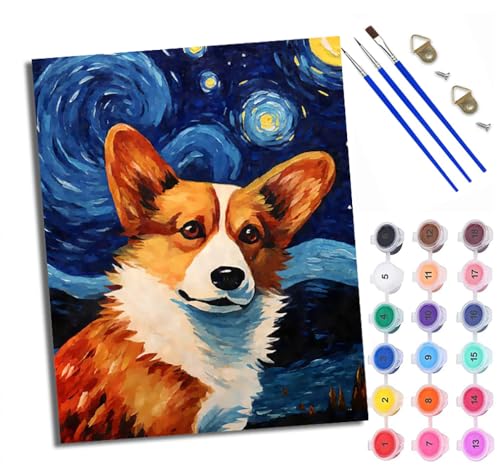Malen Nach Zahlen DIY auf Leinwand Kit für Anfänger Abstrakter Mondlicht-Corgi Mit Acryl Farben und Premium Pinsel 40x50CM Home Deko oder Geburtstag Weihnachten Geschenk Malen Nach Zahlen DIY auf Leinwand Kit für Anfänger Abstrakter Mondlicht-Corgi Mit Acryl Farben und Premium Pinsel 40x50CM Home Deko oder Geburtstag Weihnachten Geschenk von WXRWANG