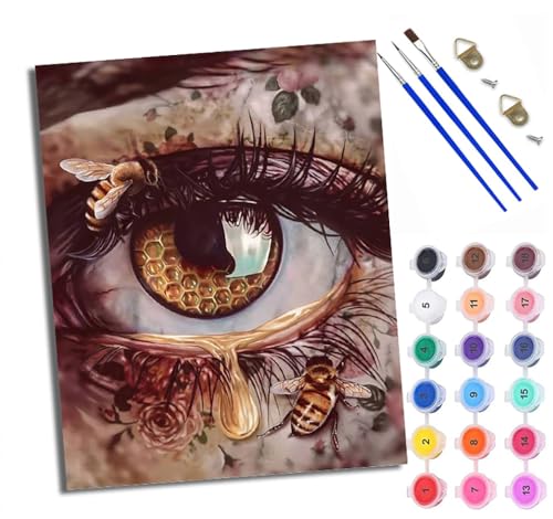 Malen Nach Zahlen DIY auf Leinwand Kit für Anfänger Bienen und das Auge des Bienenstocks Mit Acryl Farben und Premium Pinsel 40x50CM Home Deko oder Geburtstag Weihnachten Geschenk von WXRWANG