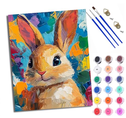 Malen Nach Zahlen DIY auf Leinwand Kit für Anfänger Buntes süßes Kaninchen Mit Acryl Farben und Premium Pinsel 40x50CM Home Deko oder Geburtstag Weihnachten Geschenk von WXRWANG