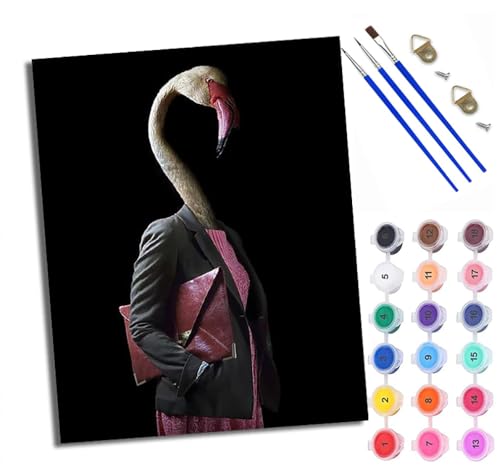 Malen Nach Zahlen DIY auf Leinwand Kit für Anfänger Flamingo-Statue Mit Acryl Farben und Premium Pinsel 40x50CM Home Deko oder Geburtstag Weihnachten Geschenk von WXRWANG