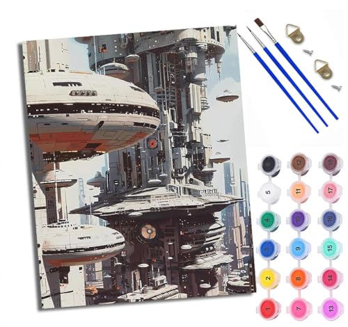 Malen Nach Zahlen DIY auf Leinwand Kit für Anfänger Futuristische Science-Fiction-Stadt Mit Acryl Farben und Premium Pinsel 40x50CM Home Deko oder Geburtstag Weihnachten Geschenk Malen Nach Zahlen DIY auf Leinwand Kit für Anfänger Futuristische Science-Fiction-Stadt Mit Acryl Farben und Premium Pinsel 40x50CM Home Deko oder Geburtstag Weihnachten Geschenk von WXRWANG