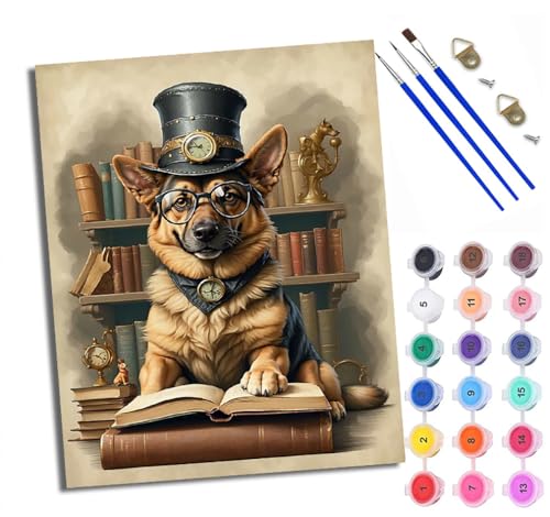 Malen Nach Zahlen DIY auf Leinwand Kit für Anfänger Gentleman-Hund mit Hut Mit Acryl Farben und Premium Pinsel 40x50CM Home Deko oder Geburtstag Weihnachten Geschenk von WXRWANG