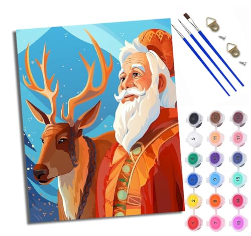 Malen Nach Zahlen DIY auf Leinwand Kit für Anfänger Illustration des alten Mannes und des Hirsches Mit Acryl Farben und Premium Pinsel 40x50CM Home Deko oder Geburtstag Weihnachten Geschenk von WXRWANG