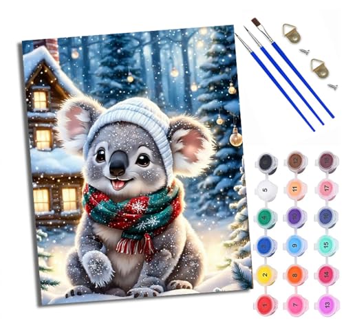 Malen Nach Zahlen DIY auf Leinwand Kit für Anfänger Kleiner Koala mit Hut Mit Acryl Farben und Premium Pinsel 40x50CM Home Deko oder Geburtstag Weihnachten Geschenk von WXRWANG