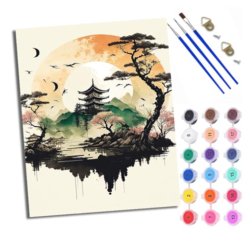 Malen Nach Zahlen DIY auf Leinwand Kit für Anfänger Landschaft, alte Gebäude, Kiefern, Kirschblüten Mit Acryl Farben und Premium Pinsel 40x50CM Home Deko oder Geburtstag Weihnachten Geschenk Malen Nach Zahlen DIY auf Leinwand Kit für Anfänger Landschaft, alte Gebäude, Kiefern, Kirschblüten Mit Acryl Farben und Premium Pinsel 40x50CM Home Deko oder Geburtstag Weihnachten Geschenk von WXRWANG