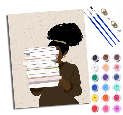 Malen Nach Zahlen DIY auf Leinwand Kit für Anfänger Mädchen hält ein Buch Mit Acryl Farben und Premium Pinsel 40x50CM Home Deko oder Geburtstag Weihnachten Geschenk von WXRWANG