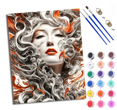 Malen Nach Zahlen DIY auf Leinwand Kit für Anfänger Porträt einer Frau mit lockigem Haar Mit Acryl Farben und Premium Pinsel 40x50CM Home Deko oder Geburtstag Weihnachten Geschenk von WXRWANG