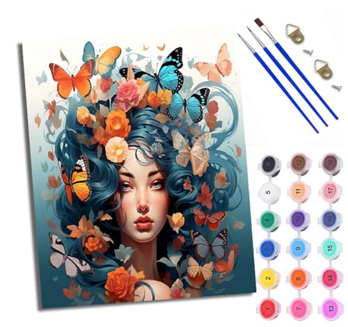 Malen Nach Zahlen DIY auf Leinwand Kit für Anfänger Porträt eines Mannes umgeben von Schmetterlingen und Blumen Mit Acryl Farben und Premium Pinsel Home Deko oder Geburtstag Weihnachten Geschenk von WXRWANG