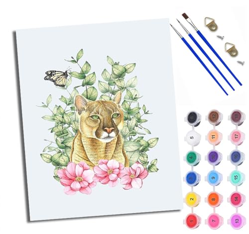 Malen Nach Zahlen DIY auf Leinwand Kit für Anfänger Schmetterling Blumen Puma Mit Acryl Farben und Premium Pinsel 40x50CM Home Deko oder Geburtstag Weihnachten Geschenk von WXRWANG