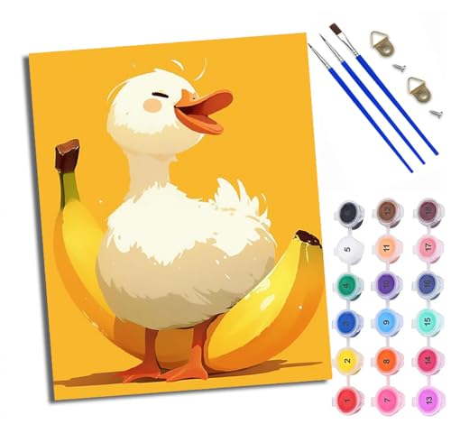 Malen Nach Zahlen DIY auf Leinwand Kit für Anfänger Weiße Ente neben Banane Mit Acryl Farben und Premium Pinsel 40x50CM Home Deko oder Geburtstag Weihnachten Geschenk von WXRWANG