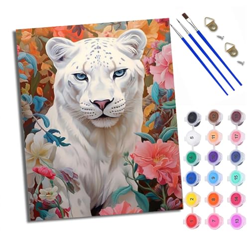 Malen Nach Zahlen DIY auf Leinwand Kit für Anfänger Weißer Tiger in den Blumen Mit Acryl Farben und Premium Pinsel 40x50CM Home Deko oder Geburtstag Weihnachten Geschenk Malen Nach Zahlen DIY auf Leinwand Kit für Anfänger Weißer Tiger in den Blumen Mit Acryl Farben und Premium Pinsel 40x50CM Home Deko oder Geburtstag Weihnachten Geschenk von WXRWANG