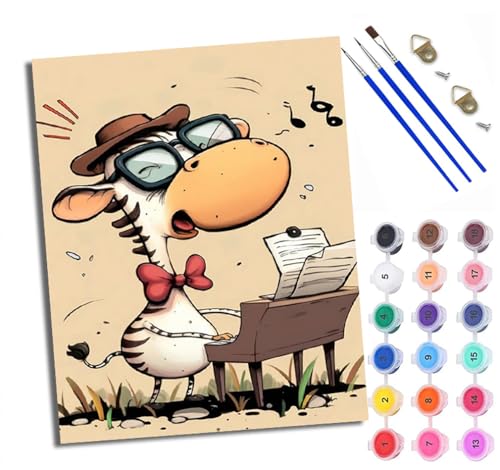 Malen Nach Zahlen DIY auf Leinwand Kit für Anfänger Zebra spielt Klavier Mit Acryl Farben und Premium Pinsel 40x50CM Home Deko oder Geburtstag Weihnachten Geschenk von WXRWANG