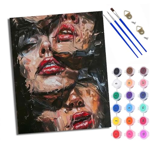 Malen Nach Zahlen Erwachsene Paint by Numbers Malen Nach Zahlen mit Pinseln und Acrylfarben Abstraktes Mädchengesicht Handgemalte Ölgemälde Leinwand für Home Décor Ohne Rahmen von WXRWANG