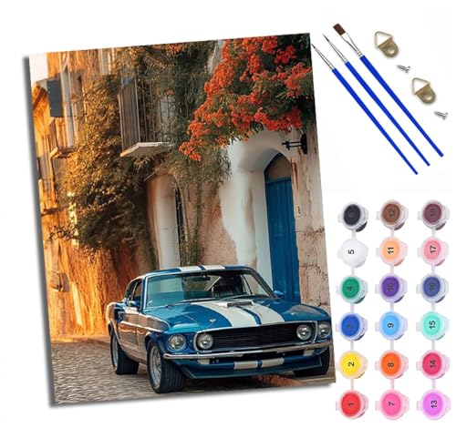 Malen Nach Zahlen Erwachsene Paint by Numbers Malen Nach Zahlen mit Pinseln und Acrylfarben Alte Straßen- und Retroautos Handgemalte Ölgemälde Leinwand für Home Décor Ohne Rahmen von WXRWANG
