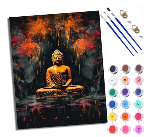 Malen Nach Zahlen Erwachsene Paint by Numbers Malen Nach Zahlen mit Pinseln und Acrylfarben Bunte sitzende Buddha-Statue Handgemalte Ölgemälde Leinwand für Home Décor Mit Rahmen von WXRWANG