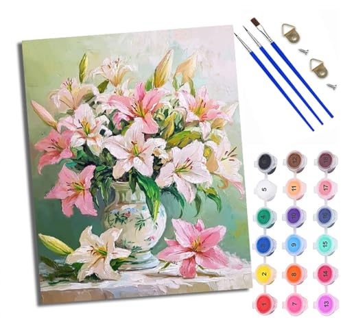 Malen Nach Zahlen Erwachsene Paint by Numbers Malen Nach Zahlen mit Pinseln und Acrylfarben Eleganter Lilienduft Handgemalte Ölgemälde Leinwand für Home Décor Ohne Rahmen von WXRWANG