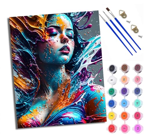 Malen Nach Zahlen Erwachsene Paint by Numbers Malen Nach Zahlen mit Pinseln und Acrylfarben Frau mit Farbklecks Handgemalte Ölgemälde Leinwand für Home Décor Ohne Rahmen von WXRWANG