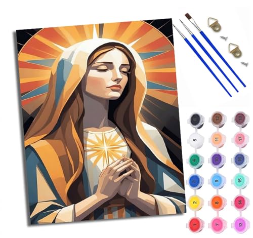 Malen Nach Zahlen Erwachsene Paint by Numbers Malen Nach Zahlen mit Pinseln und Acrylfarben Geometrische Madonna Handgemalte Ölgemälde Leinwand für Home Décor Ohne Rahmen von WXRWANG