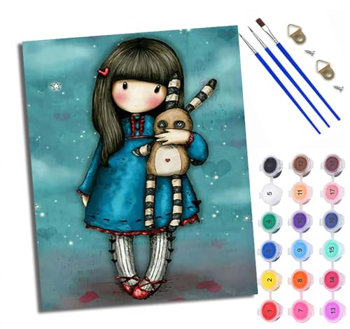 Malen Nach Zahlen Erwachsene Paint by Numbers Malen Nach Zahlen mit Pinseln und Acrylfarben Mädchen hält ein Kaninchen Handgemalte Ölgemälde Leinwand für Home Décor Ohne Rahmen von WXRWANG