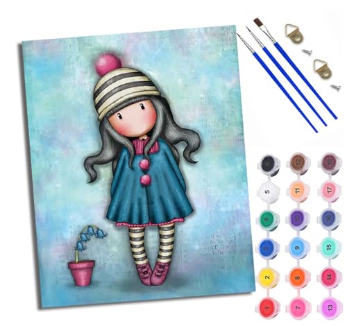 Malen Nach Zahlen Erwachsene Paint by Numbers Malen Nach Zahlen mit Pinseln und Acrylfarben Mädchen mit gestreiftem Hut Handgemalte Ölgemälde Leinwand für Home Décor Ohne Rahmen von WXRWANG