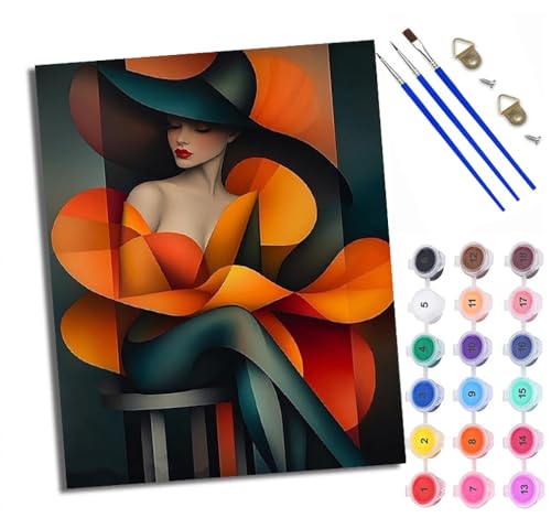 Malen Nach Zahlen Erwachsene Paint by Numbers Malen Nach Zahlen mit Pinseln und Acrylfarben Modische Frau mit Hut Handgemalte Ölgemälde Leinwand für Home Décor Mit Rahmen Malen Nach Zahlen Erwachsene Paint by Numbers Malen Nach Zahlen mit Pinseln und Acrylfarben Modische Frau mit Hut Handgemalte Ölgemälde Leinwand für Home Décor Mit Rahmen von WXRWANG