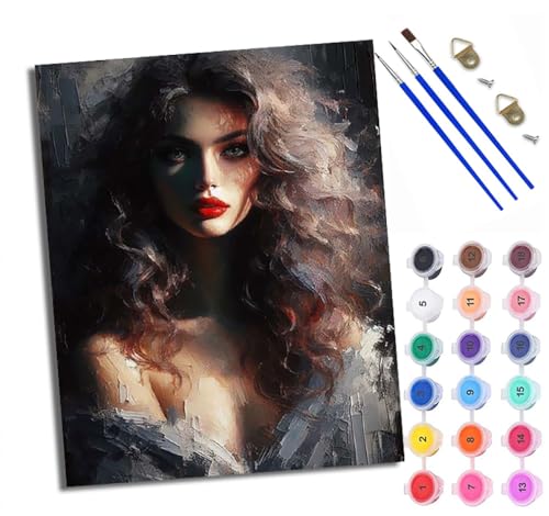 Malen Nach Zahlen Erwachsene Paint by Numbers Malen Nach Zahlen mit Pinseln und Acrylfarben Ölgemälde einer Frau mit lockigem Haar Handgemalte Ölgemälde Leinwand für Home Décor Ohne Rahmen von WXRWANG