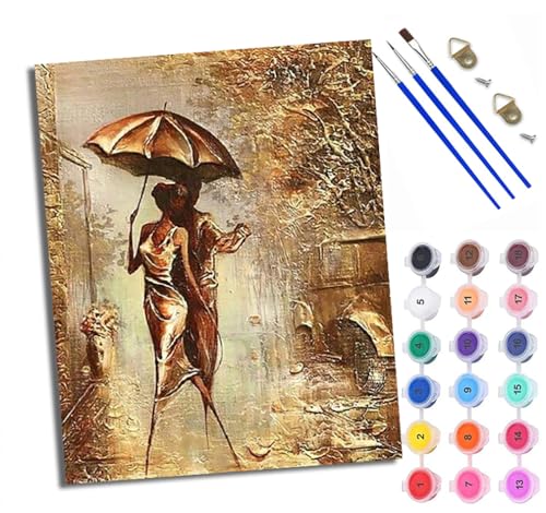 Malen Nach Zahlen Erwachsene Paint by Numbers Malen Nach Zahlen mit Pinseln und Acrylfarben Paar mit Regenschirm Handgemalte Ölgemälde Leinwand für Home Décor Ohne Rahmen von WXRWANG