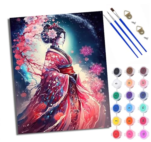 Malen Nach Zahlen Erwachsene Paint by Numbers Malen Nach Zahlen mit Pinseln und Acrylfarben Sakura Kimono Schönheit Handgemalte Ölgemälde Leinwand für Home Décor Ohne Rahmen Malen Nach Zahlen Erwachsene Paint by Numbers Malen Nach Zahlen mit Pinseln und Acrylfarben Sakura Kimono Schönheit Handgemalte Ölgemälde Leinwand für Home Décor Ohne Rahmen von WXRWANG