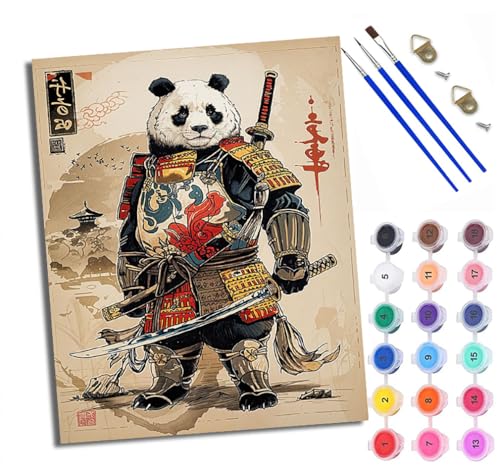 Malen Nach Zahlen Erwachsene Paint by Numbers Malen Nach Zahlen mit Pinseln und Acrylfarben Samurai Panda Handgemalte Ölgemälde Leinwand für Home Décor Ohne Rahmen von WXRWANG