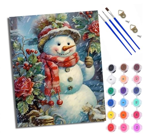 Malen Nach Zahlen Erwachsene Paint by Numbers Malen Nach Zahlen mit Pinseln und Acrylfarben Schneemann hält eine Blume Handgemalte Ölgemälde Leinwand für Home Décor Ohne Rahmen von WXRWANG