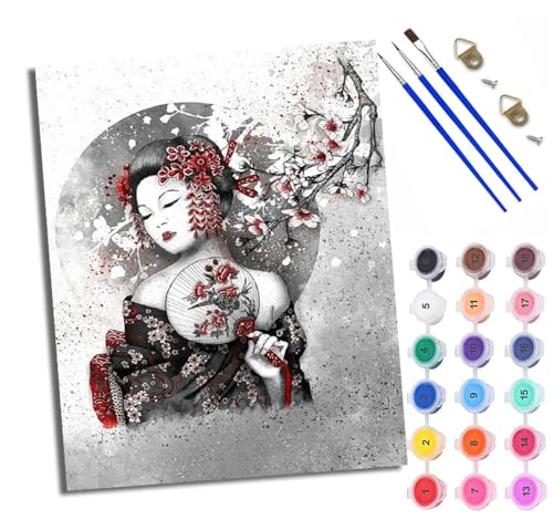 Malen Nach Zahlen Erwachsene Paint by Numbers Malen Nach Zahlen mit Pinseln und Acrylfarben Tinten-Geisha Handgemalte Ölgemälde Leinwand für Home Décor Ohne Rahmen von WXRWANG