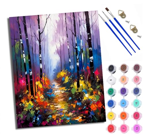 Malen Nach Zahlen ErwachseneBunte Waldwege DIY handgemaltes Ölgemälde Set für Anfänger und Erwachsene Acrylfarbe Kreative Heimdekoration Geschenk Weihnachten von WXRWANG