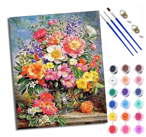 Malen Nach Zahlen Für Erwachsene Bunte Blumen Malen Nach Zahlen Erwachsene Malen Nach Zahlen DIY Malen-Nach-Zahlen Kits Rahmenlose Leinwand Mit 3 Pinseln - 16 * 20 Zoll von WXRWANG
