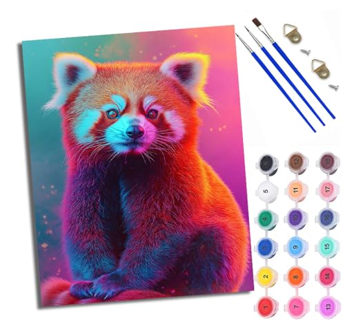 Malen Nach Zahlen Für Erwachsene Bunter roter Panda Malen Nach Zahlen Erwachsene Malen Nach Zahlen DIY Malen-Nach-Zahlen Kits Rahmenlose Leinwand Mit 3 Pinseln - 16 * 20 Zoll von WXRWANG