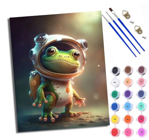 Malen Nach Zahlen Für Erwachsene Frosch-Astronaut Malen Nach Zahlen Erwachsene Malen Nach Zahlen DIY Malen-Nach-Zahlen Kits Rahmenlose Leinwand Mit 3 Pinseln - 16 * 20 Zoll von WXRWANG