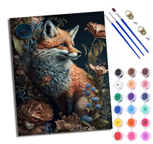 Malen Nach Zahlen Für Erwachsene Fuchs zwischen Blumen Malen Nach Zahlen Erwachsene Malen Nach Zahlen DIY Malen-Nach-Zahlen Kits Rahmenlose Leinwand Mit 3 Pinseln - 16 * 20 Zoll von WXRWANG
