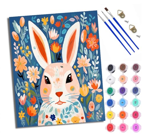 Malen Nach Zahlen Für Erwachsene Kaninchen in den Blumen Malen Nach Zahlen Erwachsene Malen Nach Zahlen DIY Malen-Nach-Zahlen Kits Rahmenlose Leinwand Mit 3 Pinseln - 16 * 20 Zoll von WXRWANG